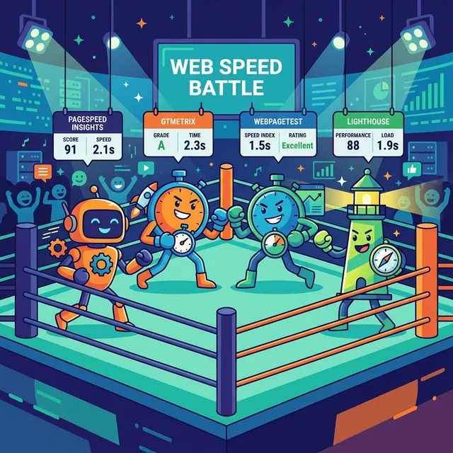 Comparison of Core Web Vitals tools including PageSpeed Insights, GTmetrix and WebPageTest